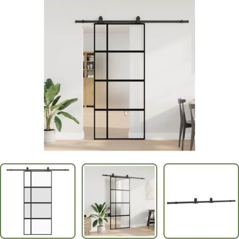 Vidrio templado -  Puerta corredera con herrajes negro 90x205 cm vidrio templado