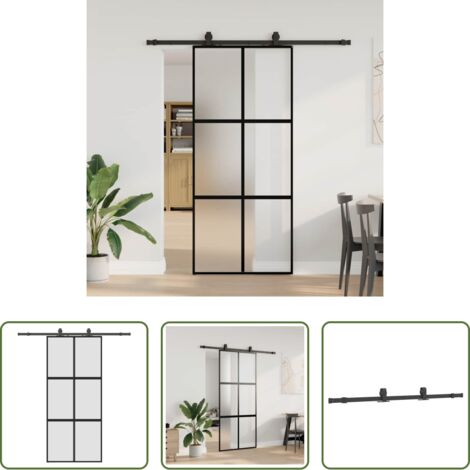 Vidrio templado -  Puerta corredera con herrajes negro 90x205 cm vidrio templado