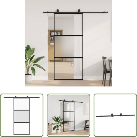 Vidrio templado -  Puerta corredera con herrajes negro 90x205 cm vidrio templado