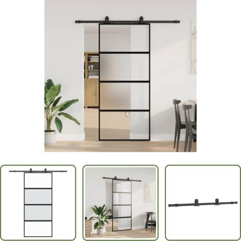 Vidrio templado -  Puerta corredera con herrajes negro 90x205 cm vidrio templado