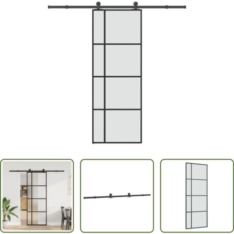Vidrio templado -  Puerta corredera con set herrajes vidrio ESG aluminio 76x205 cm