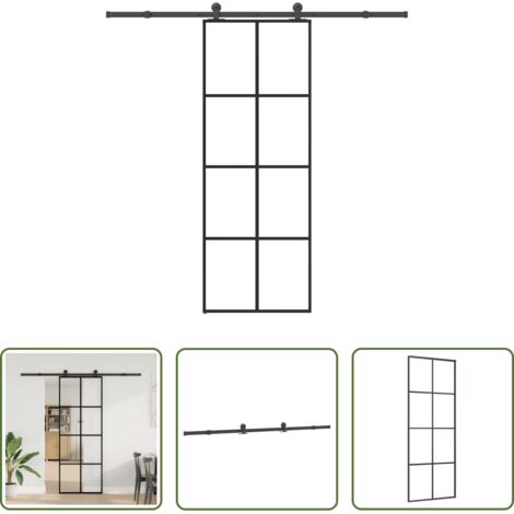 Vidrio templado -  Puerta corredera con set herrajes vidrio ESG aluminio 76x205 cm