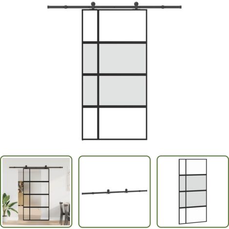 Vidrio templado -  Puerta corredera herrajes 102,5x205 cm vidrio templado aluminio