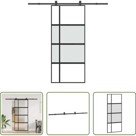 Vidrio templado -  Puerta corredera herrajes 90x205 cm vidrio templado y aluminio