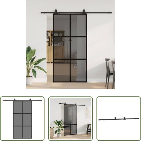 Vidrio templado -  Puerta corredera herrajes negro 102,5x205 cm vidrio templado