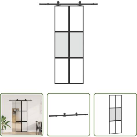 Vidrio templado -  Puerta corredera set herrajes vidrio templado aluminio 76x205cm