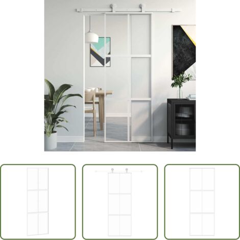 Vidrio templado -  Puerta corredera vidrio templado y aluminio blanca 76x205 cm
