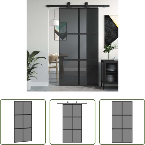 Vidrio templado -  Puerta corredera vidrio templado y aluminio negra 102,5x205 cm