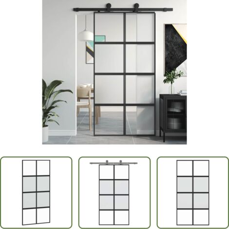 Vidrio templado -  Puerta corredera vidrio templado y aluminio negra 102,5x205 cm