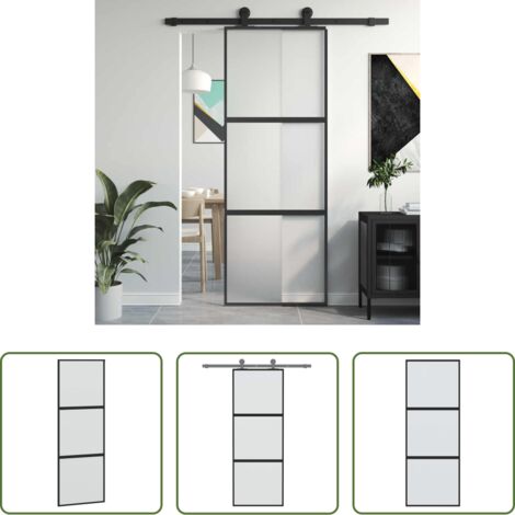 Vidrio templado -  Puerta corredera vidrio templado y aluminio negra 76x205 cm