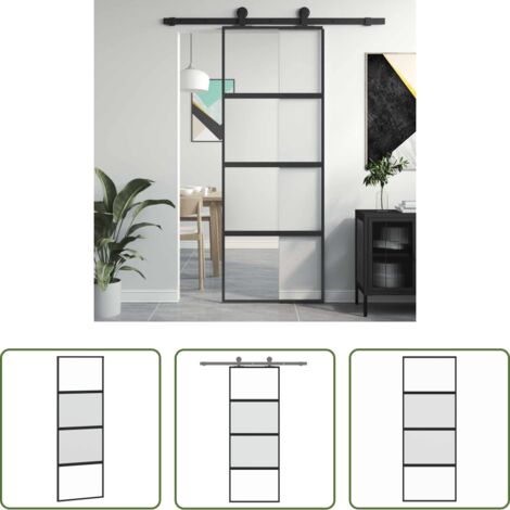 Vidrio Templado -  Puerta corredera vidrio templado y aluminio negra 76x205 cm