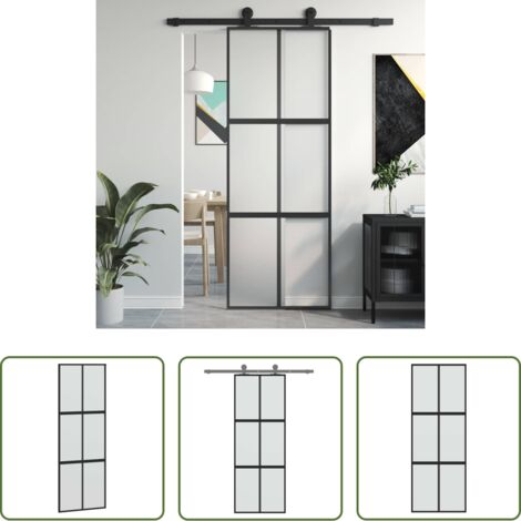 Vidrio Templado -  Puerta corredera vidrio templado y aluminio negra 76x205 cm