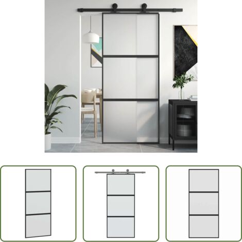 Vidrio templado -  Puerta corredera vidrio templado y aluminio negra 90x205 cm