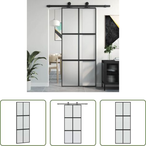 Vidrio templado -  Puerta corredera vidrio templado y aluminio negra 90x205 cm