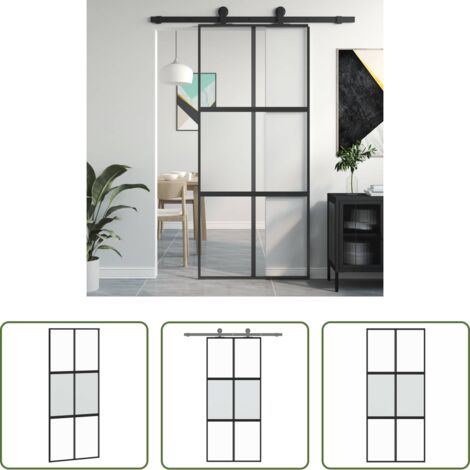 Vidrio templado -  Puerta corredera vidrio templado y aluminio negra 90x205 cm
