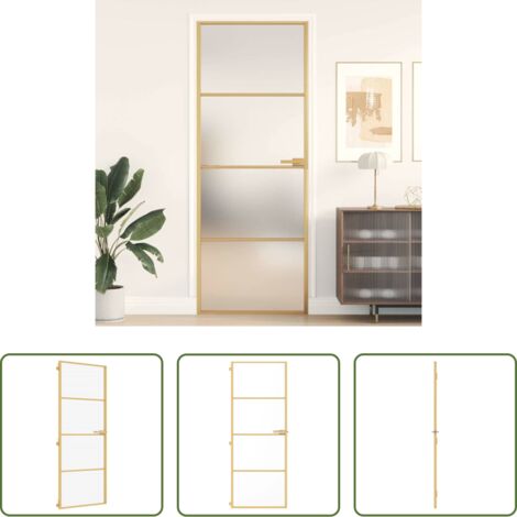 Vidrio templado -  Puerta de interior dorada vidrio templado y aluminio 76x201,5cm