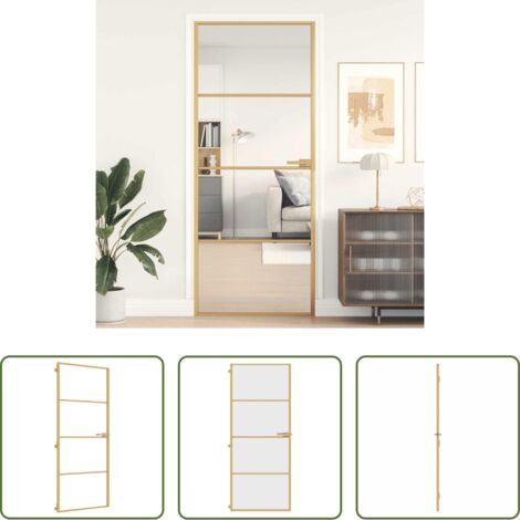Vidrio templado -  Puerta de interior dorada vidrio templado y aluminio 83x201,5cm