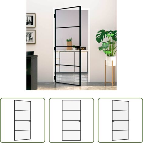 Vidrio templado -  Puerta de interior vidrio templado y aluminio negro 93x201,5 cm