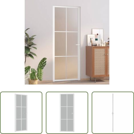 Vidrio templado -  Puerta interior de vidrio y aluminio blanco mate 76x201,5 cm