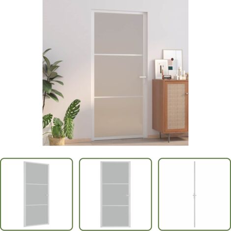 Vidrio templado -  Puerta interior de vidrio y aluminio blanco mate 93x201,5 cm