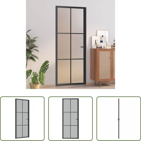 Vidrio templado -  Puerta interior de vidrio y aluminio negro mate 83x201,5 cm
