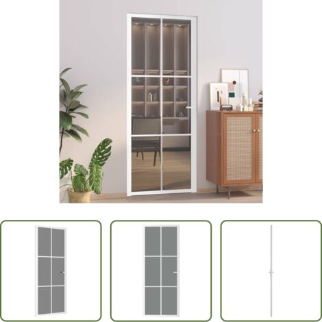 Vidrio templado -  Puerta interior vidrio EGS y aluminio blanco 83x201,5 cm