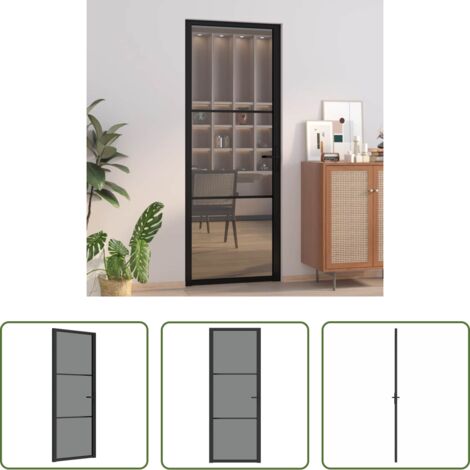 Vidrio templado -  Puerta interior vidrio EGS y aluminio negro 76x201,5 cm