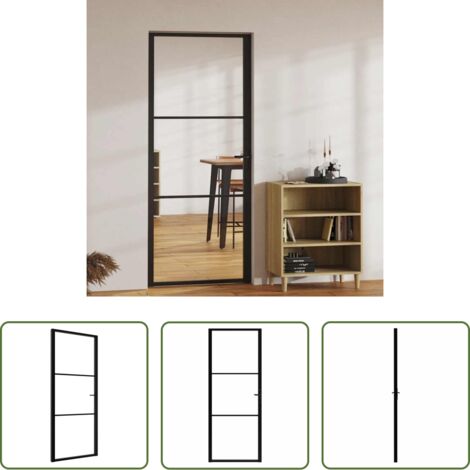 Vidrio templado -  Puerta interior vidrio ESG y aluminio negro 83x201,5 cm