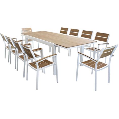 VIDUUS - set tavolo in alluminio e polywood cm 200/300 x 95 x 74 h con 10 poltrone Viduus