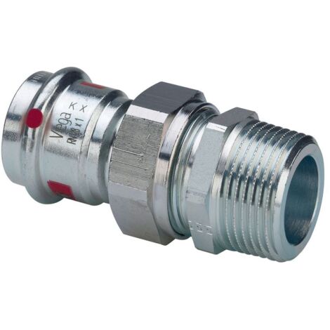 Viega Prestabo Verschraubung 642341 22 mm x R 1, Stahl unlegiert, flachdichtend, SC-Contur, Mehrkant