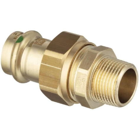 Viega Raccord à vis Sanpress 120108 15 mm x R 2000 /2, bronze à canon ou bronze au silicium, joint plat, SC-Contur