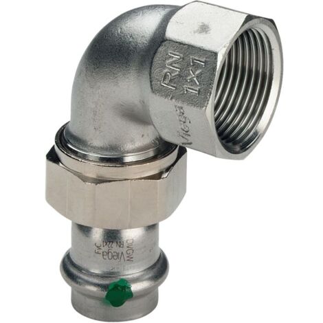 Viega Sanpress Inox coude union 437350 35mmxRp 1 1/4, 90 degrés, acier inoxydable, joint plat, SC-Contur