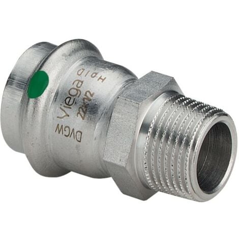 Viega Sanpress Inox Übergangsstück 436445 15mmxR 1/2, Stahl nichtrostend, Mehrkant, SC-Contur