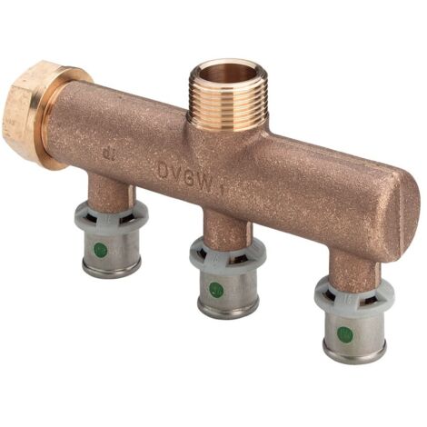 Viega Verteiler mit SC Sanfix P 2126.07 in 16mm x G3/4 - 3fach Rotguss