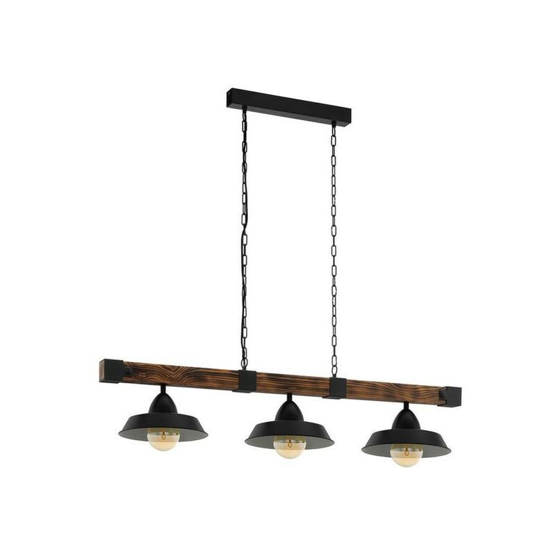 vieille lampe suspendue eglo en metal noir et support bois 220-240 v ip20 | fer