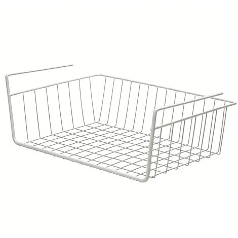 Vielseitiger Aufbewahrungskorb aus Metall für unter Regale Metallkorb für Küche, Büro, Speisekammer, Bücherregal weiß, groß