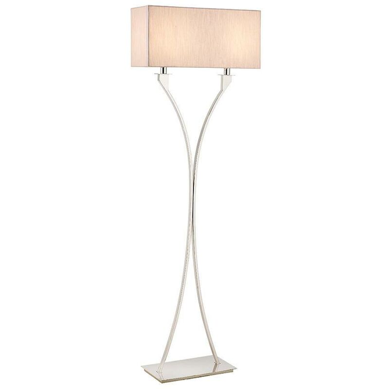 Interiors 1900 Lighting - Interiors Vienna - 2 Light Floor Lamp Polished Nickel Plate with Beige Shade, E27