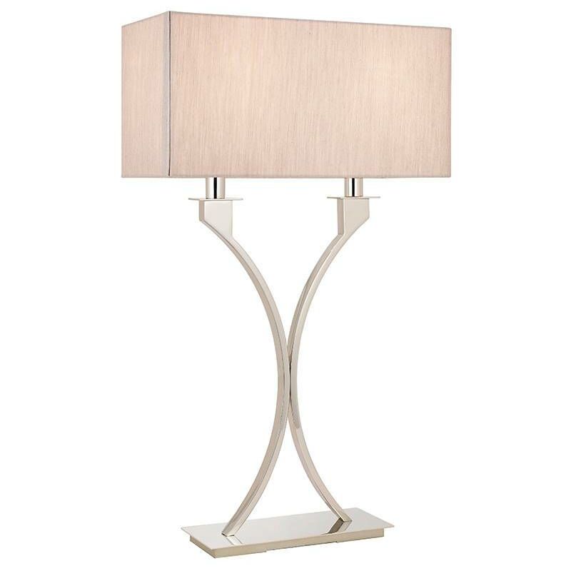 Interiors 1900 Lighting - Interiors Vienna - 2 Light Table Lamp Polished Nickel Plate with Beige Shade, E27