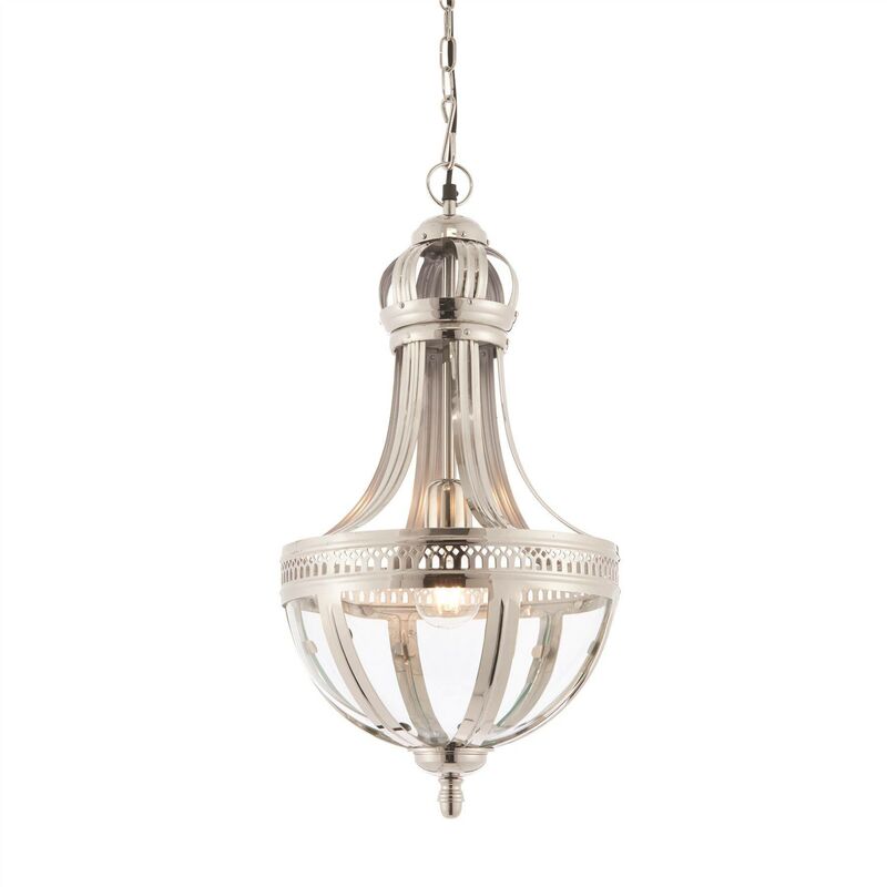 Endon Vienna - 1 Light Pendant Bright Nickel Plated On Solid Brass, Glass, E27