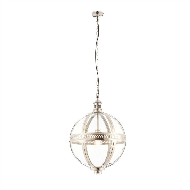 Endon Lighting - Endon Vienna - 1 Light Spherical Pendant Bright Nickel Plated On Solid Brass, Glass, E27