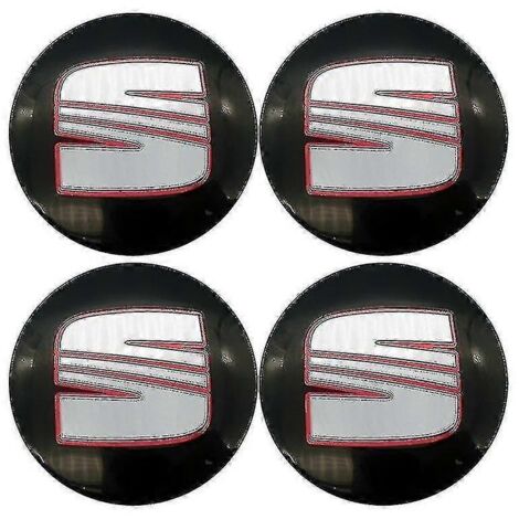 Vier 56-mm-Radnabenkappen, Felgenkappen, Logo-Aufkleber und Zubehör für Seat Ibiza 6J 6L FR, Ateca Altea XL, Leon 2 und Leon in Schwarz und Rot.