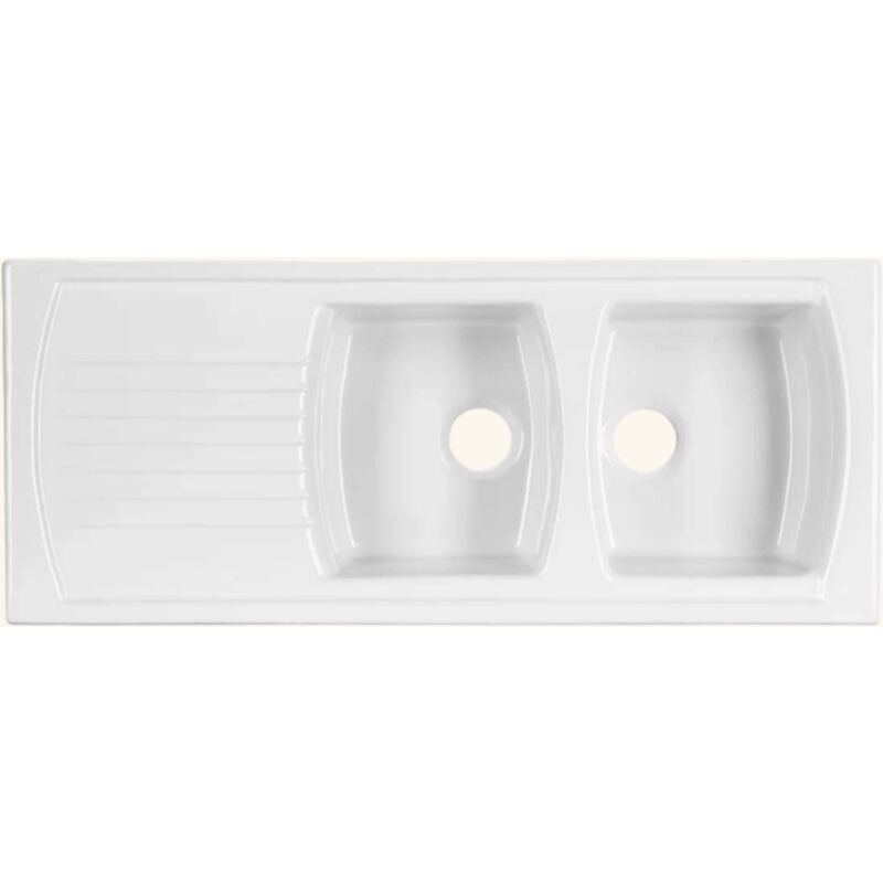 Évier céramique blanc Sanindusa LUSITANO 2 bacs 1 égouttoir