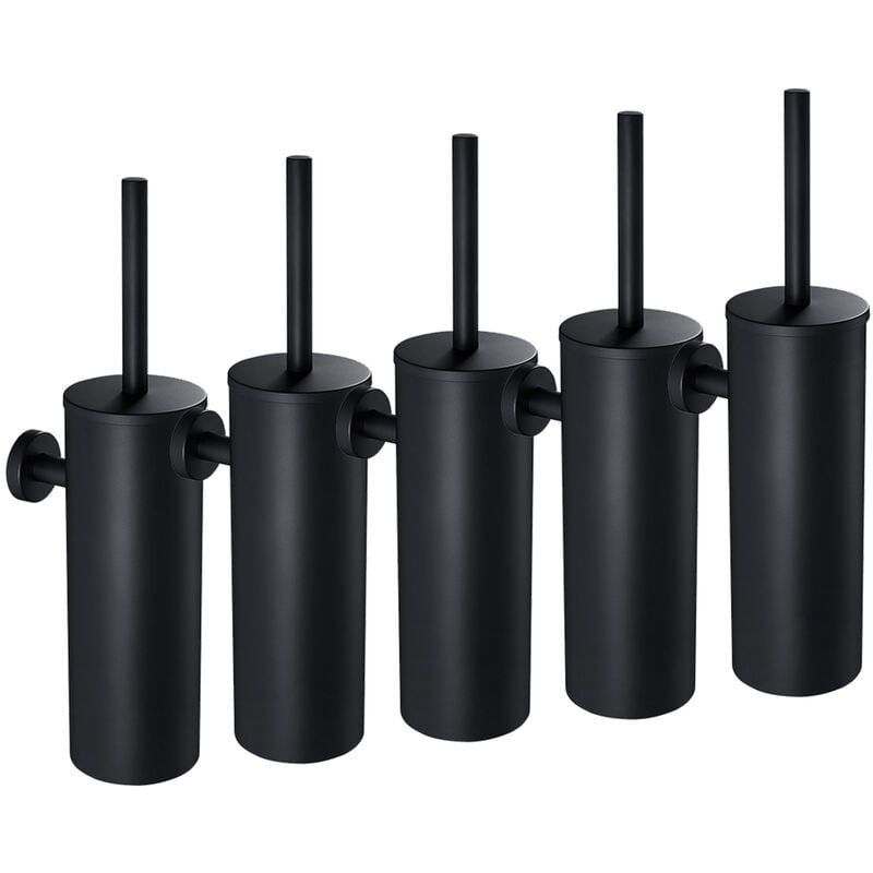 5pcs Auralum Brosse de Toilette wc Noire avec Porte-balai Mural pour Salle de Bains en Acier Inoxydable Imperméable Facile à nettoyer