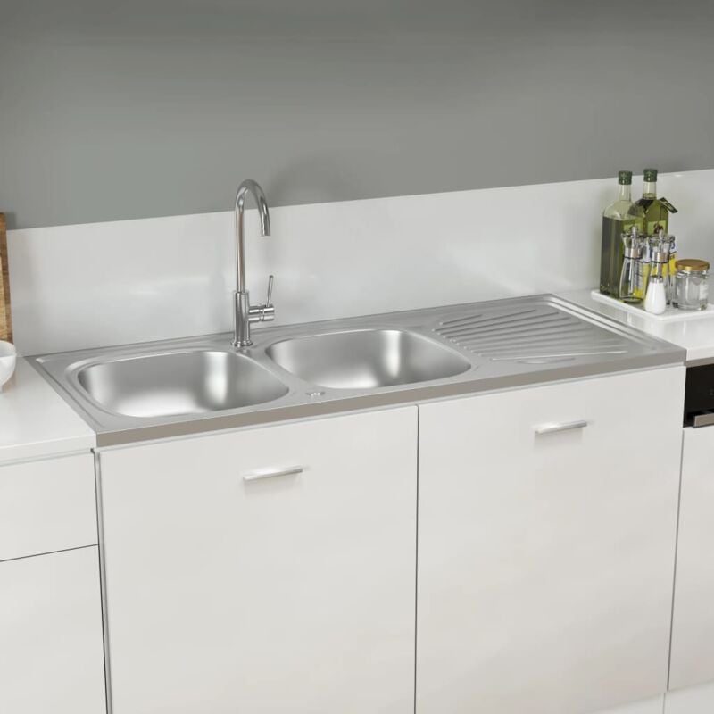 Vier Cuisine à double lavabo - Cuve de cuisine Argenté 1200x600x155 mm Inox BV968656