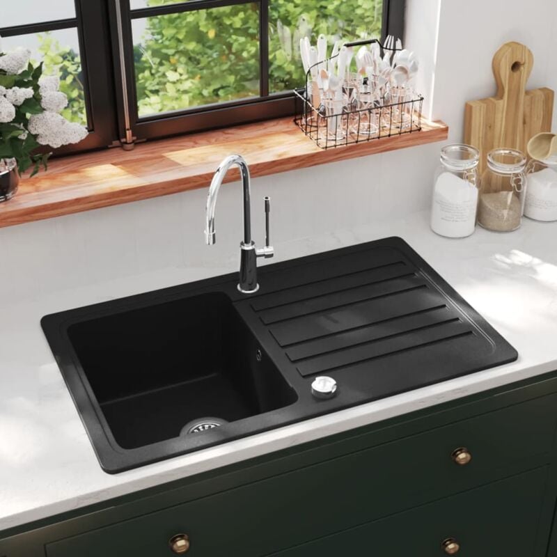 Vier Cuisine en granite avec égouttoir réversible - Cuve de cuisine Noir BV683420