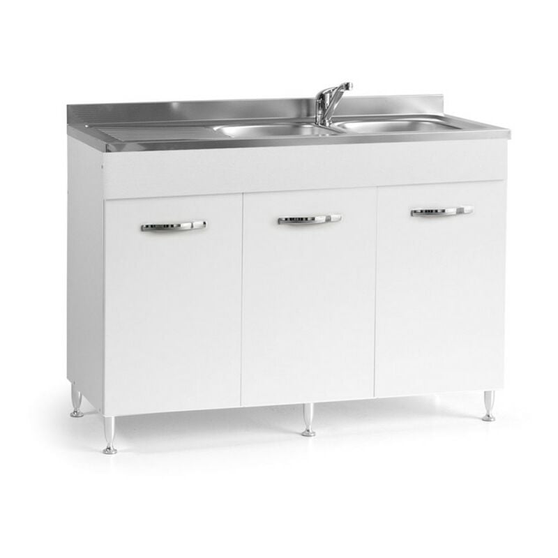 Évier de cuisine avec 3 portes Réversible blanc Cm 120x50xH 85