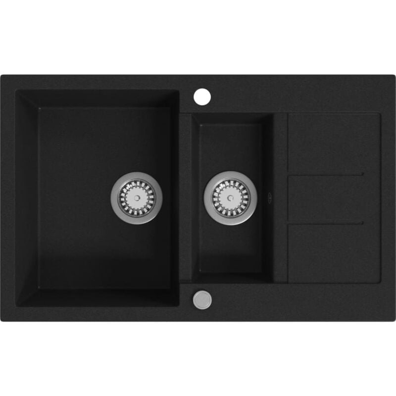 Vier de cuisine, en granit Double bac Bac Évier Équipement de Cuisine, Noir OIB5654E - Noir