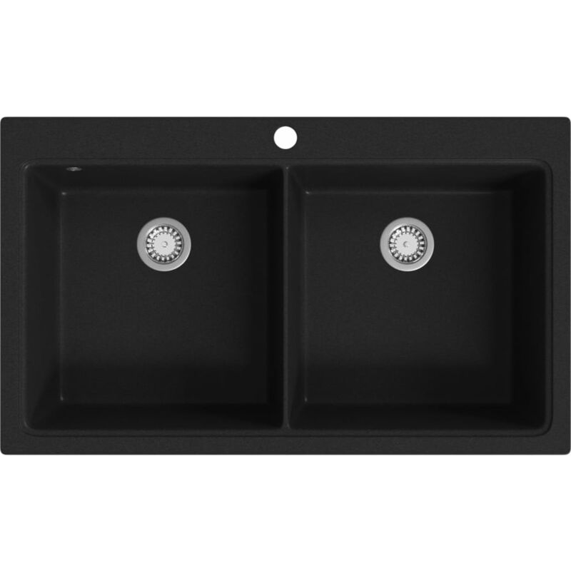 Vier de cuisine, encastrable à 2 bacs Bac Évier Équipement de Cuisine, en granite noir OIB9564E - Noir