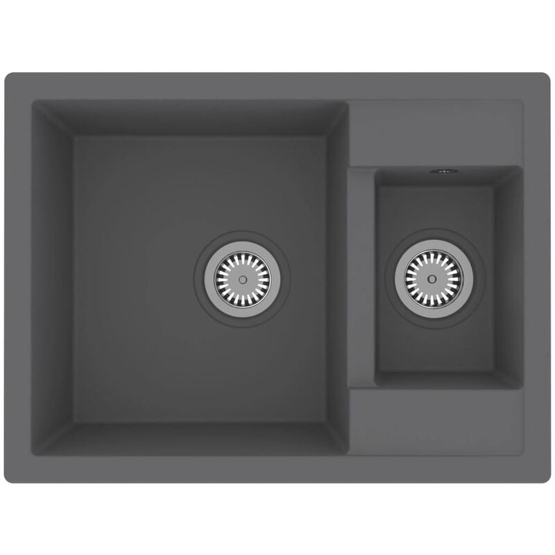 Évier de cuisine et deux lavabos trou de trop-plein 58 x 44 cm granit gris