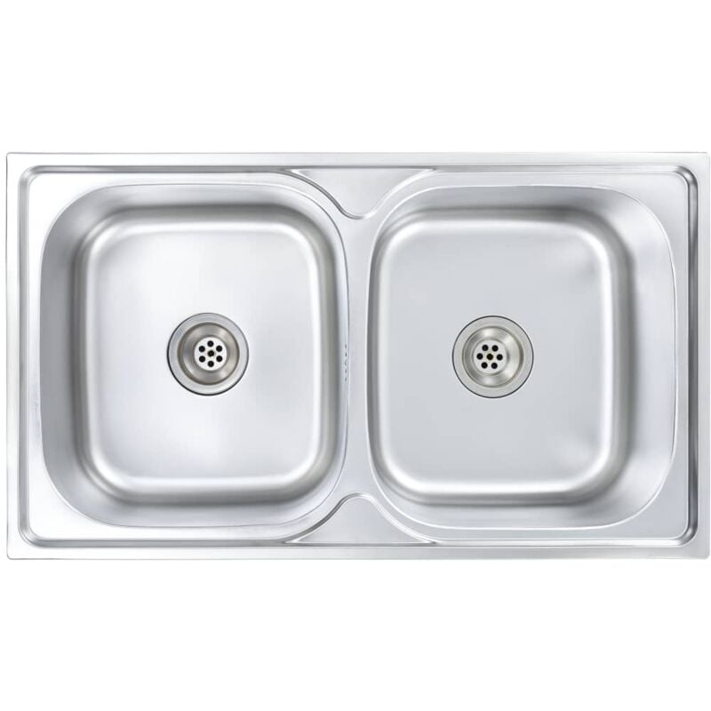 Vier double de cuisine avec crépine et piège 84 x 48 cm acier inoxydable